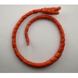 A Georgian articulated coral serpent bangle Condition Report Fork-tongue broken,