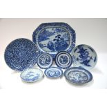 A large Chinese Export blue and white tureen stand or dish, 45 cm diameter,