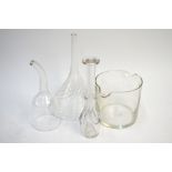 An early 19th century toddy lifter, two glass funnels and a plain wine glass cooler (4)