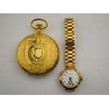 A Thomas Russell & Son lady's wristwatch on gilt metal bracelet to/w gilt metal Hunter style