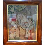 A large Victorian needlework picture, elderly couple with daughter, 56 x 46 cm,