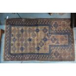 A Persian Hakhi Balouch, geometric design on light brown ground with contrasting border, 140 x 80