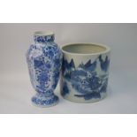 A Chinese blue and white vase on flaring foot,