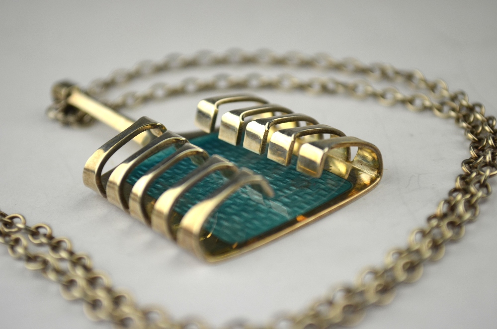 David Anderson Norway - a silver pendant of wrap around style over turquoise enamel - Image 2 of 4