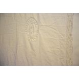 A cotton tablecloth with crochet inserts and edging, drawn-thread work,