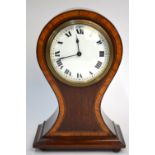 An Edwardian mahogany and satinwood crossbanded balloon mantel clock with French brass drum