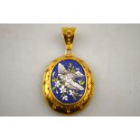 Robert Phillips - A Victorian bloomed gold pendant featuring a mosaic of dove amongst foliage on