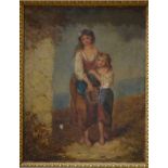 Manner of Morland - Mother and child, oil on canvas, 45 x 35 cm