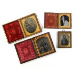 Four Collodion, or other process, case mounted images, comprising a mother and child, two children,