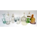 A box of assorted 19th/20th century glass including a drugs bottle, two glass light shades,