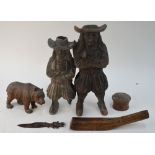 Two French carved wood spill or match-holders,