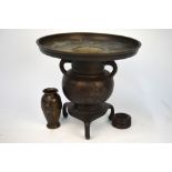 Two pieces of Japanese metalwork, comprising: an usubata with typical tripod legs and trumpet rim,