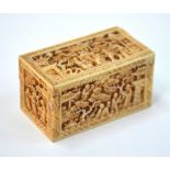 A small Cantonese ivory box with sliding cover, of rectangular form,
