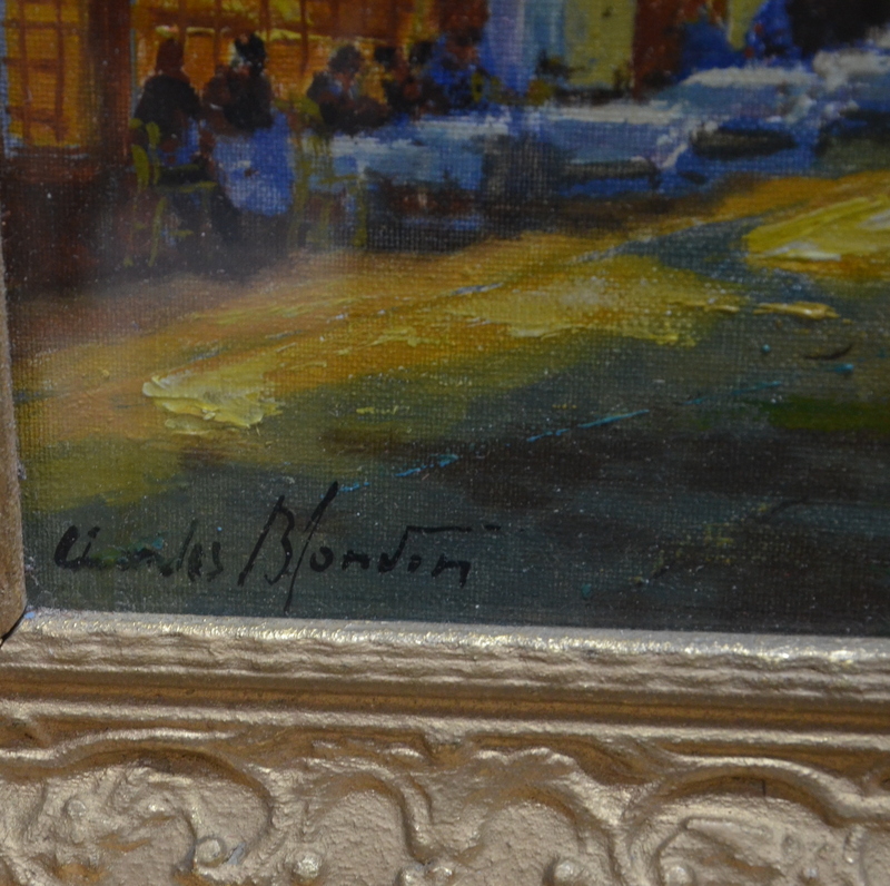 Charles Blondin - Parisian street scene, oil on canvas, signed lower left, 32 x 39 cm - Image 3 of 4