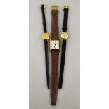 A lady's 9ct gold wristwatch with quartz movement and leather strap to/w a lady's 9ct wristwatch and