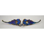 A pair of lotus leaf style Victorian earrings set with Kingfisher feathers Condition