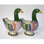 Wemyss Ware Pottery - a pair of spoon warmers or posy vases in the form of ducks, 20.5 cm h.