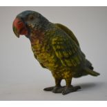 A Bergman cold-painted bronze parrot pin cushion, 2837, 9 cm high