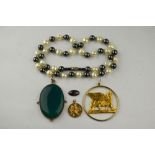 A collection of various items including haemetite and cultured pearl necklace to/w green dyed agate