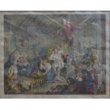 After Hogarth - A theatrical print 'The Devil to Pay in Heaven', later hand-coloured, 1738, 44.5 x