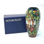 A Moorcroft contemporary vase of tapering oviform decorated in the 'Holly Hatch' pattern,