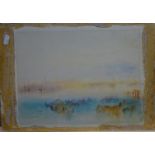 Manner of Turner - Sketch of water with boats and figures, watercolour, 24 x 30 cm, unframed