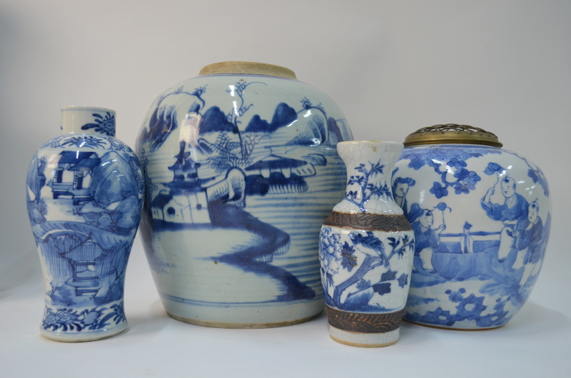 Six Chinese blue and white vases and a bitong, - Image 3 of 8