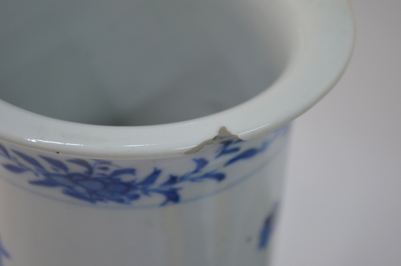 Six Chinese blue and white vases and a bitong, - Image 8 of 8