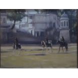 Emily Profit - Horse mounted sepoy before a building, oil on canvas, signed lower right, 50 x 65 cm
