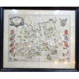 A 17th century map engraving by Joan Blaeu 'Surria Vemacule Surrey', 38.5 x 50.