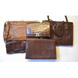 Two boxes containing a collection of ten vintage handbags to include Art Deco and crocodile
