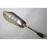 A Wm. IV silver fiddle pattern fish slice with engraved and pierced blade, A B Savory & Sons, London