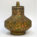 An Indian papier mache table lamp, decorated with exotic birds amongst foliage,