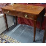 A 19th century mahogany supper table with single drop leaf and gateleg action, chevron strung,