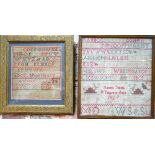 A George IV cross-stitch sampler worked with alphabets and numbers,