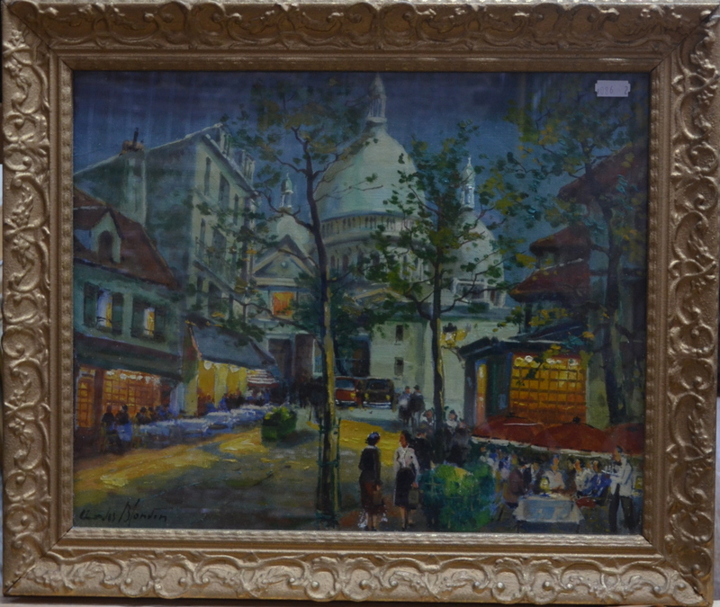 Charles Blondin - Parisian street scene, oil on canvas, signed lower left, 32 x 39 cm - Image 2 of 4