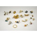 A collection of various earrings, mostly pairs, including opal, synthetic opal, paste,