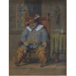 SC - Sleeping cavalier in an interior, watercolour with heightening, signed with initials lower