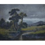 English School - An extensive river landscape with figure, oil on canvas, 63 x 76 cm