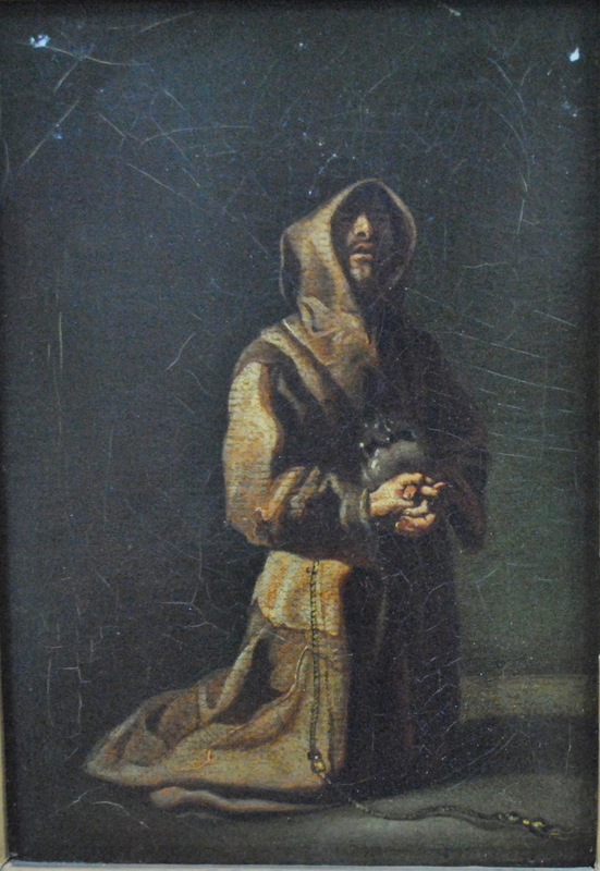 Follower of Francisco de Zurburan (1598-1664) - 'Franciscan monk Spanish', oil on card, 19 x13 cm,