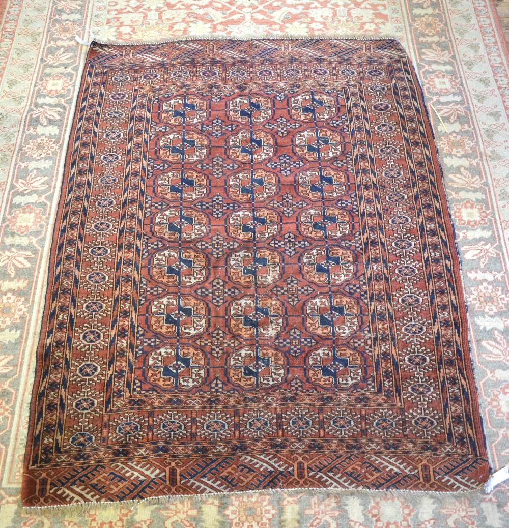 An antique Turkoman rug, the three row g