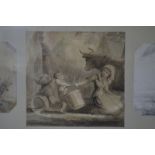 English school - A trio of en grisaille