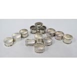 Thirteen various silver napkin rings, 10.