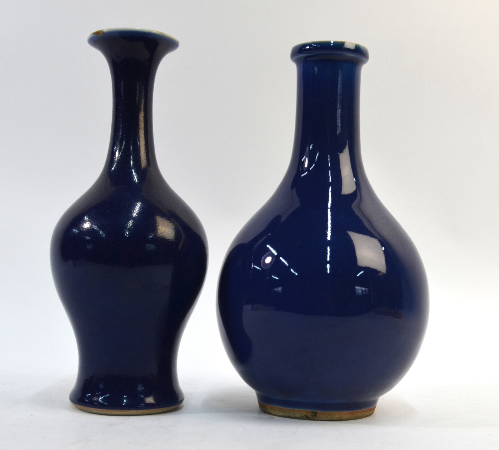 Two Chinese blue monochrome vases; one with flaring trumpet neck, - Image 2 of 6