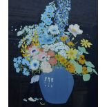 John Hall Thorpe (1874-1947) - 'The Country Bunch', mixed flowers in a blue vase, woodblock print,