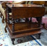 A Victorian burr walnut drop leaf two tier (reduced in height) Canterbury style stand,