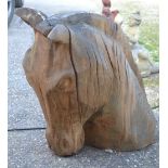 A bespoke artisan large carved oak garden sculpture of a stallion head