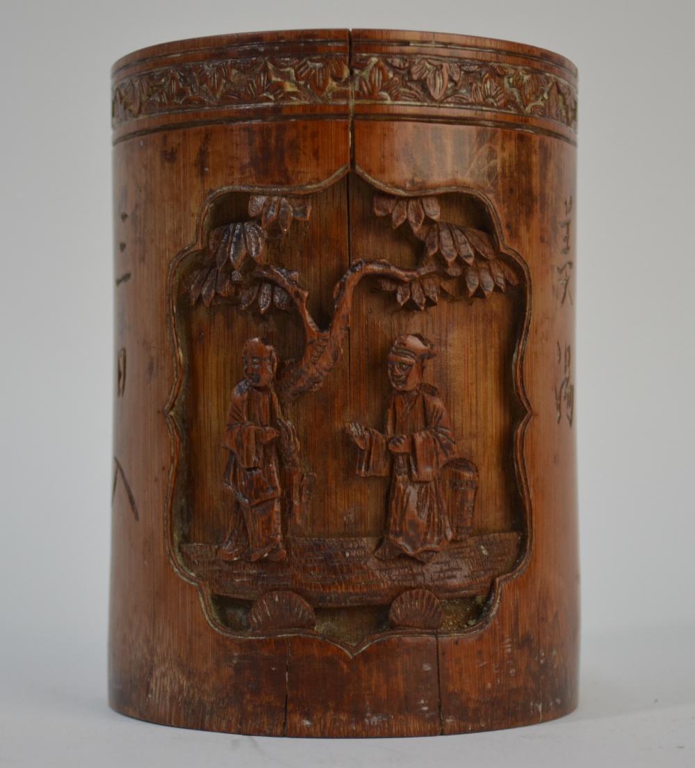 A bamboo, Chinese bitong of cylindrical form, - Image 3 of 7