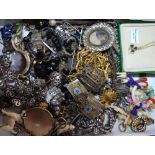 A collection of vintage jewellery including enamelled bracelet, paste set buckles,
