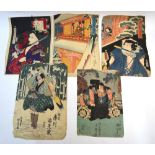 Five Japanese oban tate-e by Ukiyo-e artists,